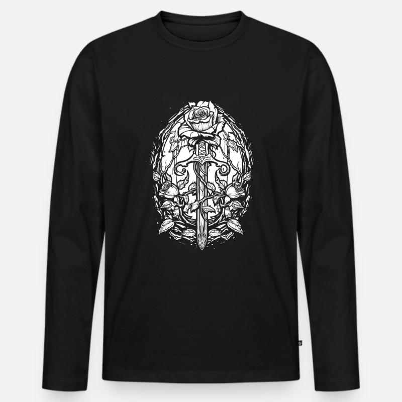 Rote Rose Goth Schwert - Männer Premium Bio Langarmshirt - Schwarz