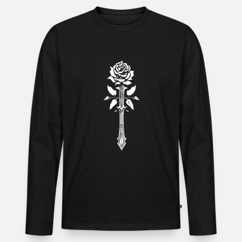 Rote Rose Goth Schwert - Männer Premium Bio Langarmshirt - Schwarz