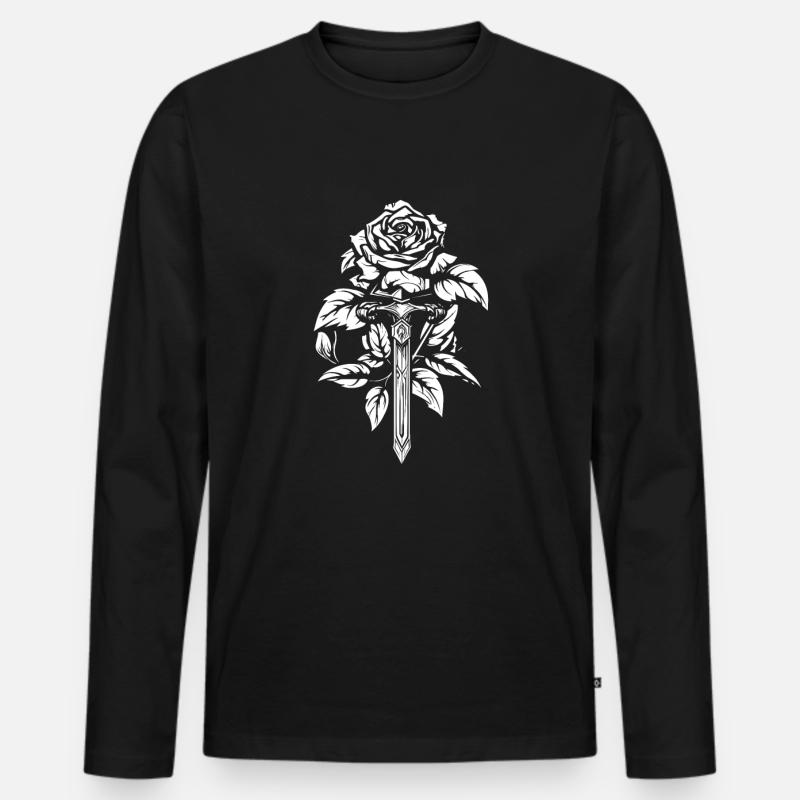 Rote Rose Goth Schwert - Männer Premium Bio Langarmshirt - Schwarz