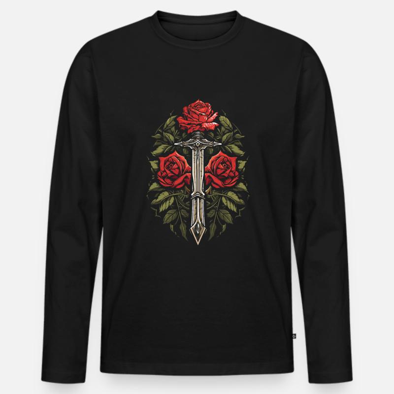 Rote Rose Goth Schwert - Männer Premium Bio Langarmshirt - Schwarz