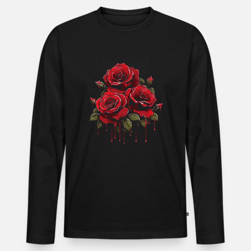 Rote Rose Goth Cool - Männer Premium Bio Langarmshirt - Schwarz