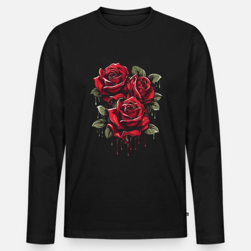 Rote Rose Goth Cool - Männer Premium Bio Langarmshirt - Schwarz