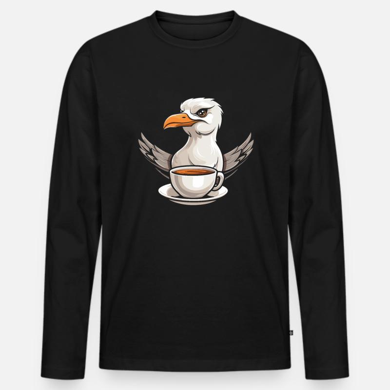 Möwe Kaffee - Männer Premium Bio Langarmshirt - Schwarz