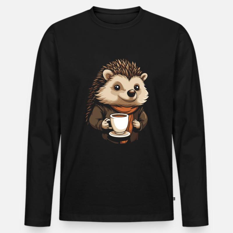 Igel Kaffee - Männer Premium Bio Langarmshirt - Schwarz