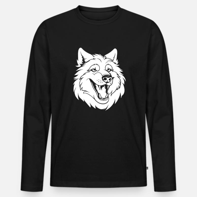Wolf Lächelnd - Männer Premium Bio Langarmshirt - Schwarz