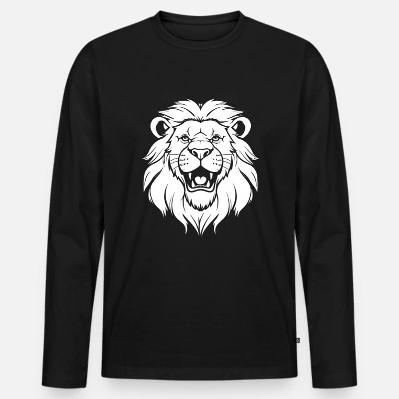 Löwe Lächelnd - Männer Premium Bio Langarmshirt - Schwarz