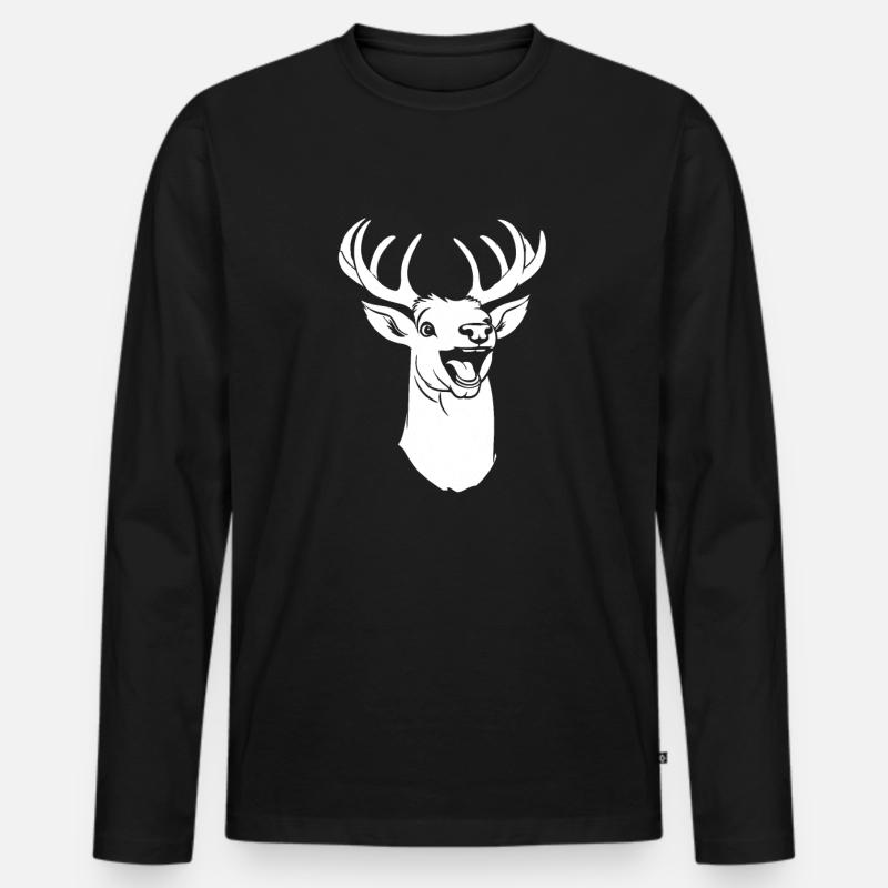 Hirsch Lächelnd - Männer Premium Bio Langarmshirt - Schwarz