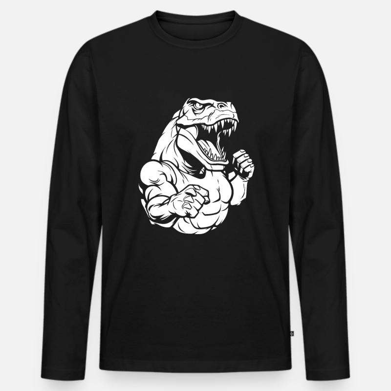 Fitness T Rex - Männer Premium Bio Langarmshirt - Schwarz