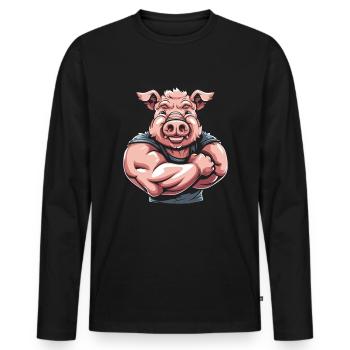 Cochon de fitness - T-shirt manches longues Premium bio Homme - noir - Devant - Nico (187cm)