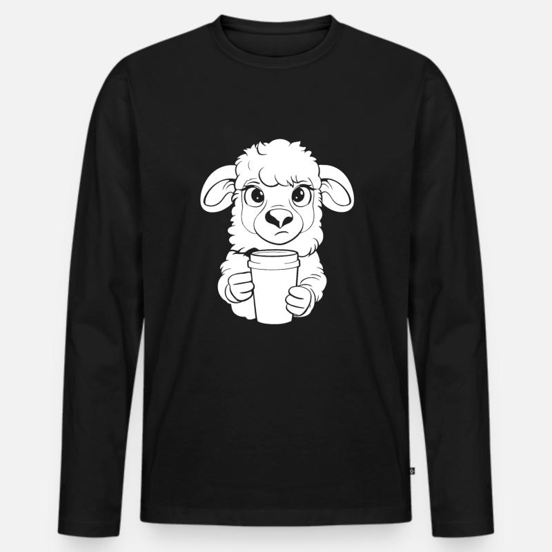 Schaf Kaffee - Männer Premium Bio Langarmshirt - Schwarz