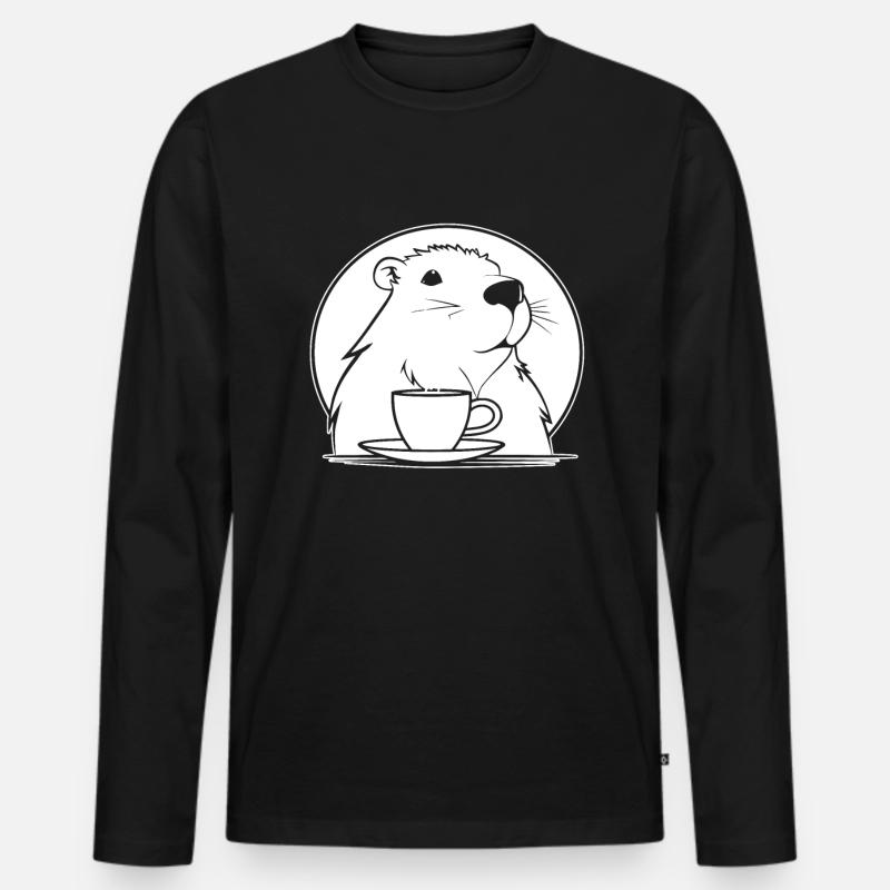 Capybara Wasserschwein Kaffee - Männer Premium Bio Langarmshirt - Schwarz