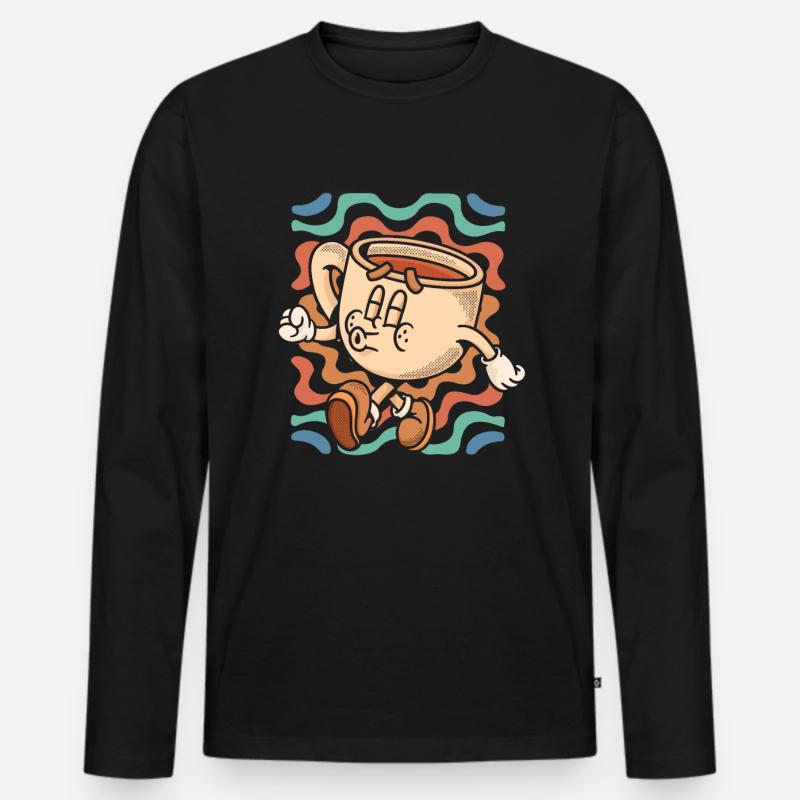 Kaffee Cafe - Männer Premium Bio Langarmshirt - Schwarz