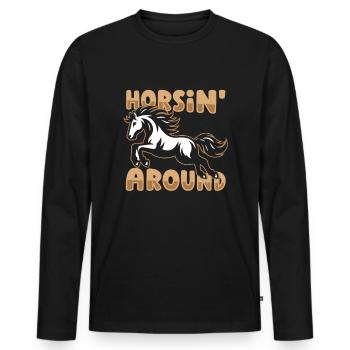 Pferd Reitsport - Männer Premium Bio Langarmshirt - Schwarz - Vorne - Nico (187cm)