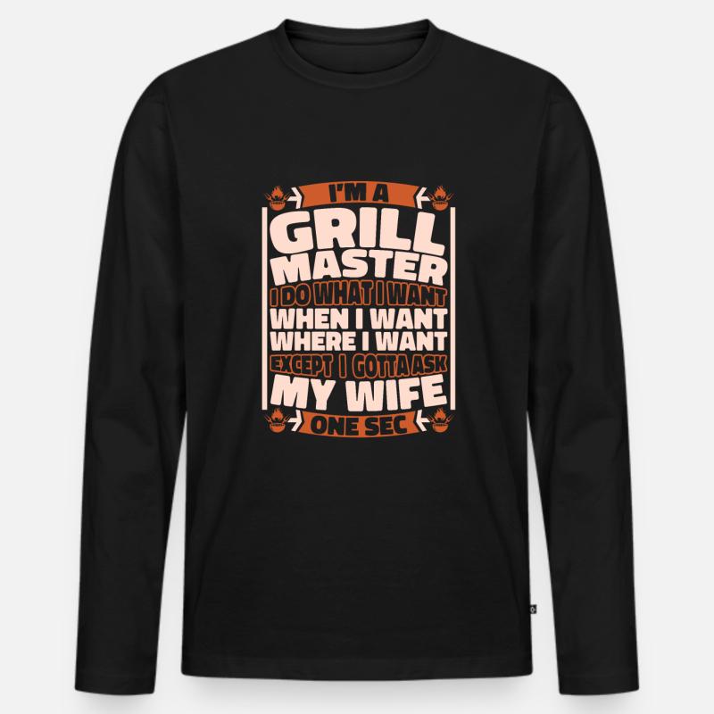 Bbq Grillen - Männer Premium Bio Langarmshirt - Schwarz