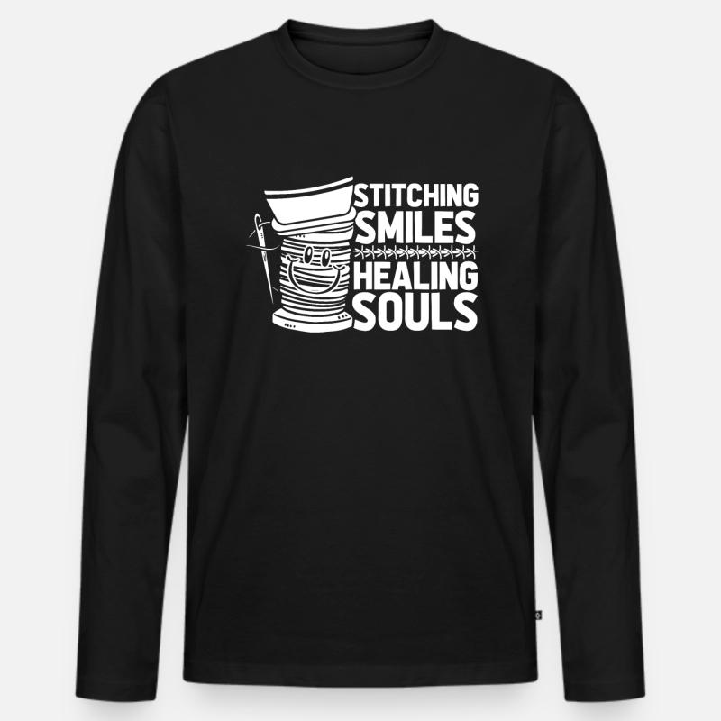 Krankenschwester Lächeln - Männer Premium Bio Langarmshirt - Schwarz