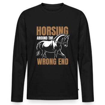 Pferd Reitsport - Männer Premium Bio Langarmshirt - Schwarz - Vorne - Nico (187cm)