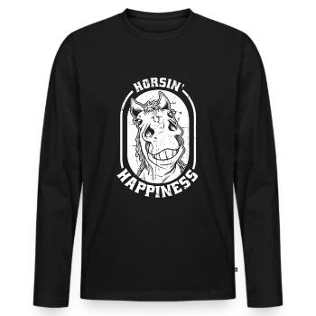 Pferd Reitsport - Männer Premium Bio Langarmshirt - Schwarz - Vorne - Nico (187cm)