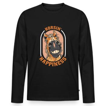 Pferd Reitsport - Männer Premium Bio Langarmshirt - Schwarz - Vorne - Nico (187cm)