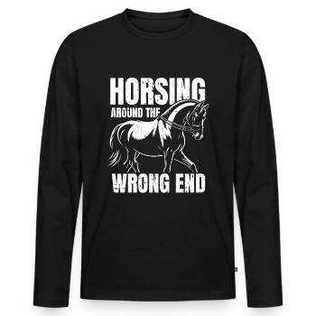 Pferd Reitsport - Männer Premium Bio Langarmshirt - Schwarz - Vorne - Nico (187cm)