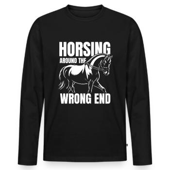 Pferd Reitsport - Männer Premium Bio Langarmshirt - Schwarz - Vorne - Nico (187cm)