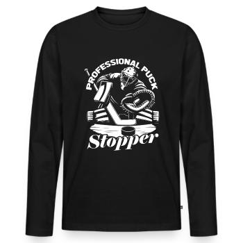 Ice Hockey Goalkeeper Goalkeeper Puck Hockey Puck - Men's Premium Organic Long Sleeve Shirt - black - Front - Nico (187cm)