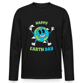 Cheerful Planet Character - Earth Day - Men's Premium Organic Long Sleeve Shirt - black - Front - Nico (187cm)