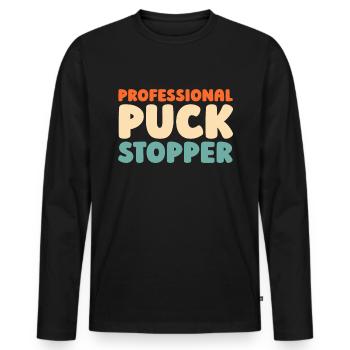 Ice Hockey Goalkeeper Goalkeeper Puck Hockey Puck - Men's Premium Organic Long Sleeve Shirt - black - Front - Nico (187cm)