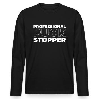 Ice Hockey Goalkeeper Goalkeeper Puck Hockey Puck - Men's Premium Organic Long Sleeve Shirt - black - Front - Nico (187cm)
