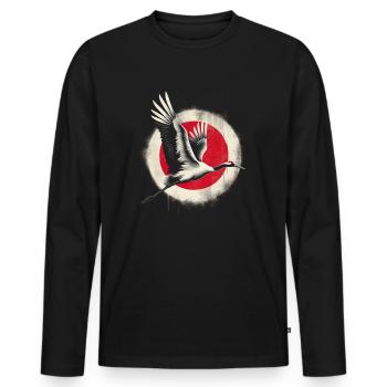 Drapeau de la grue japonaise - T-shirt manches longues Premium bio Homme - noir - Devant - Nico (187cm)