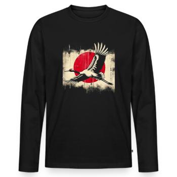 Drapeau de la grue japonaise - T-shirt manches longues Premium bio Homme - noir - Devant - Nico (187cm)