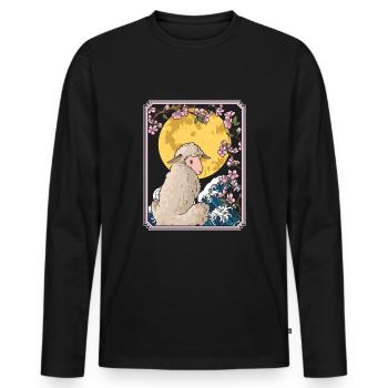 Schaf Japan Cherry Blossom Moon - Männer Premium Bio Langarmshirt - Schwarz - Vorne - Nico (187cm)
