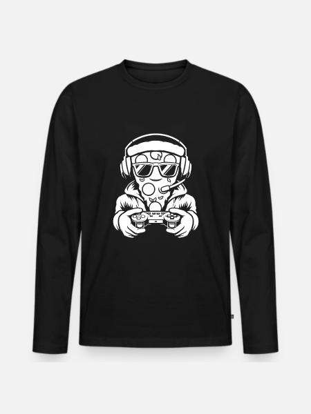 Gamer Gaming Pizza Gaming Controller - Men's Premium Organic Long Sleeve Shirt - black