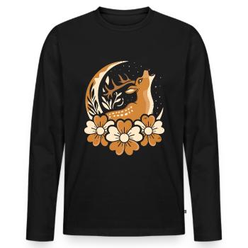 Deer Wild Floral Moon - Men's Premium Organic Long Sleeve Shirt - black - Front - Nico (187cm)