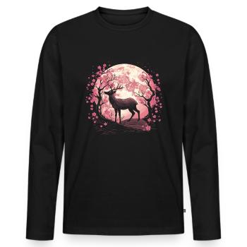 Hirsch Japan Cherry Blossom Moon - Männer Premium Bio Langarmshirt - Schwarz - Vorne - Nico (187cm)