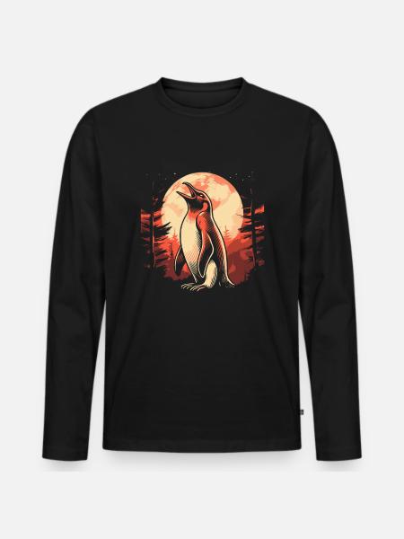 Pinguin Moon Howling - Männer Premium Bio Langarmshirt - Schwarz