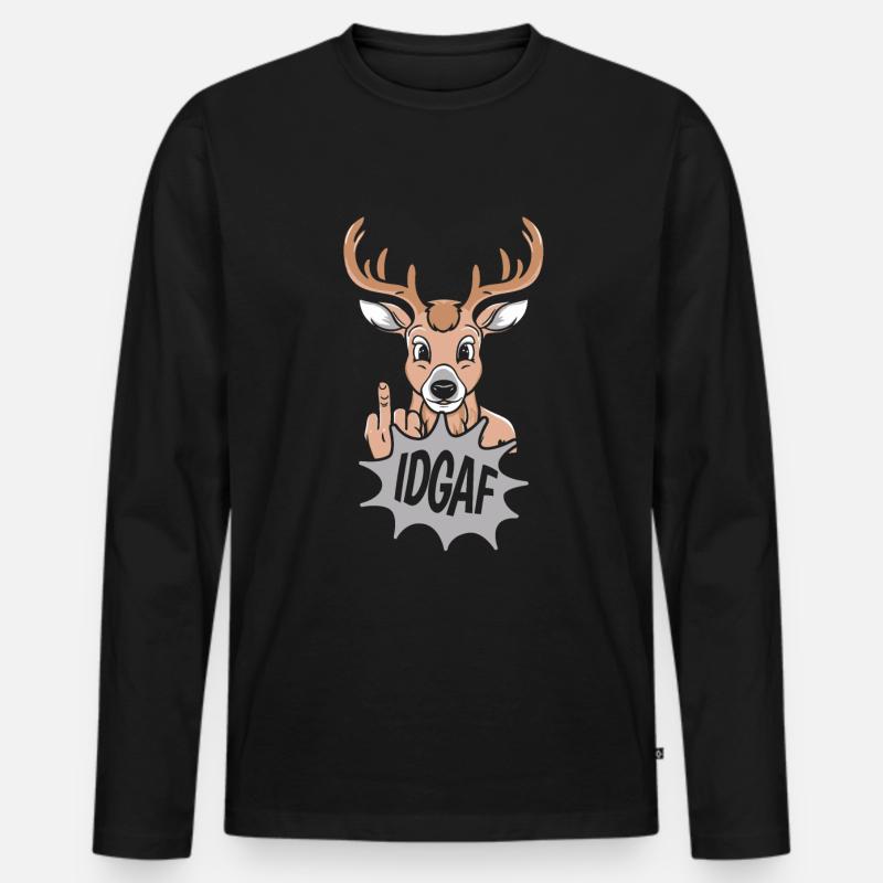 Hirsch Idgaf - Männer Premium Bio Langarmshirt - Schwarz