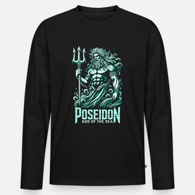 Poseidon - Gott der Meere - Männer Premium Bio Langarmshirt - Schwarz
