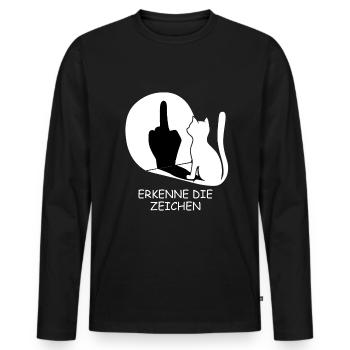 Erkenne die Zeichen - Mittelfinger Katzen Spruch - Männer Premium Bio Langarmshirt - Schwarz - Vorne - Nico (187cm)