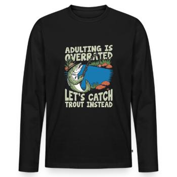 Trout Angler - Men's Premium Organic Long Sleeve Shirt - black - Front - Nico (187cm)