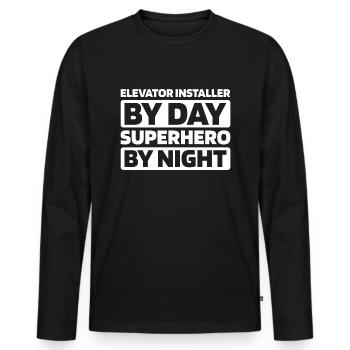 Installateur d’ascenseur - T-shirt manches longues Premium bio Homme - noir - Devant - Nico (187cm)