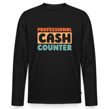 Employé de banque - T-shirt manches longues Premium bio Homme - noir - Devant - Nico (187cm)