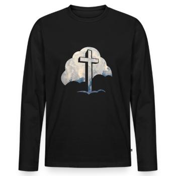 Jésus nuage Jésus croix - T-shirt manches longues Premium bio Homme - noir - Devant - Nico (187cm)
