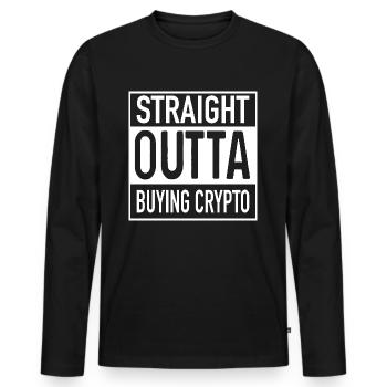 Straight OUTTA ACHETER DE LA CRYPTO - T-shirt manches longues Premium bio Homme - noir - Devant - Nico (187cm)