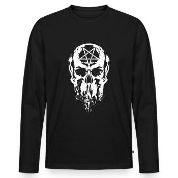 Crâne avec pentagramme - T-shirt manches longues Premium bio Homme - noir - Devant - Nico (187cm)