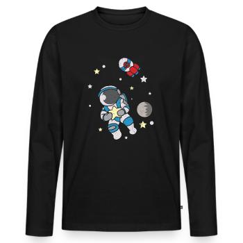 L’astronaute vole en apesanteur en combinaison spatiale - T-shirt manches longues Premium bio Homme - noir - Devant - Nico (187cm)