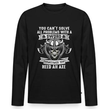 Wikinger Spruch Schwert und Axt - Männer Premium Bio Langarmshirt - Schwarz - Vorne - Nico (187cm)