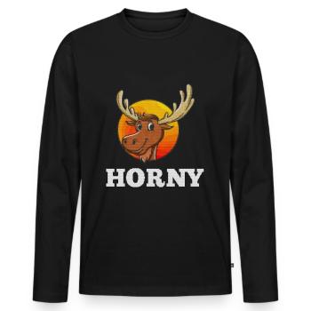 Horny Moose T-Shirt - Men's Premium Organic Long Sleeve Shirt - black - Front - Nico (187cm)