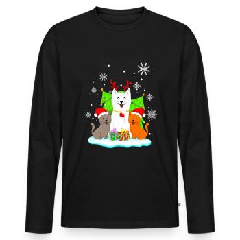 Cats Christmas Lover Gift T-Shirt - Men's Premium Organic Long Sleeve Shirt - black - Front - Nico (187cm)