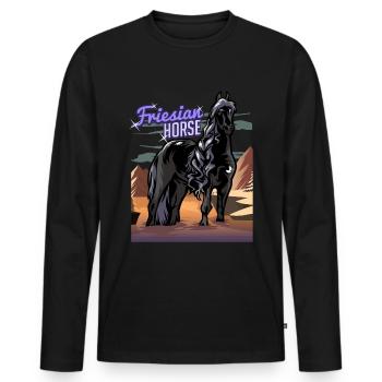 Friese Pferd Islandpferd - Männer Premium Bio Langarmshirt - Schwarz - Vorne - Nico (187cm)