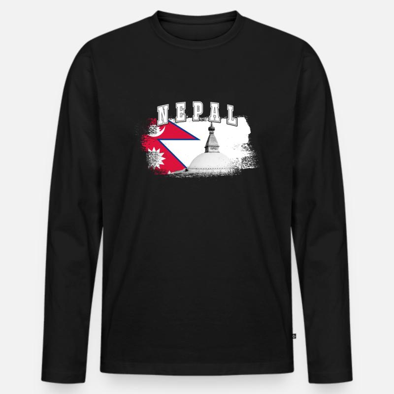 Nepal Kathmandu Flagge Asien - Männer Premium Bio Langarmshirt - Schwarz